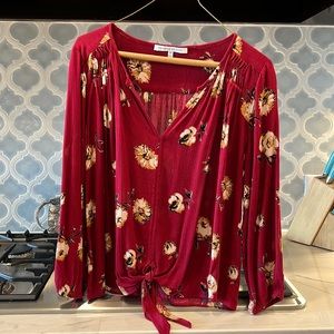 Collective Concept Blouse, Burgundy Floral, Waist Tie